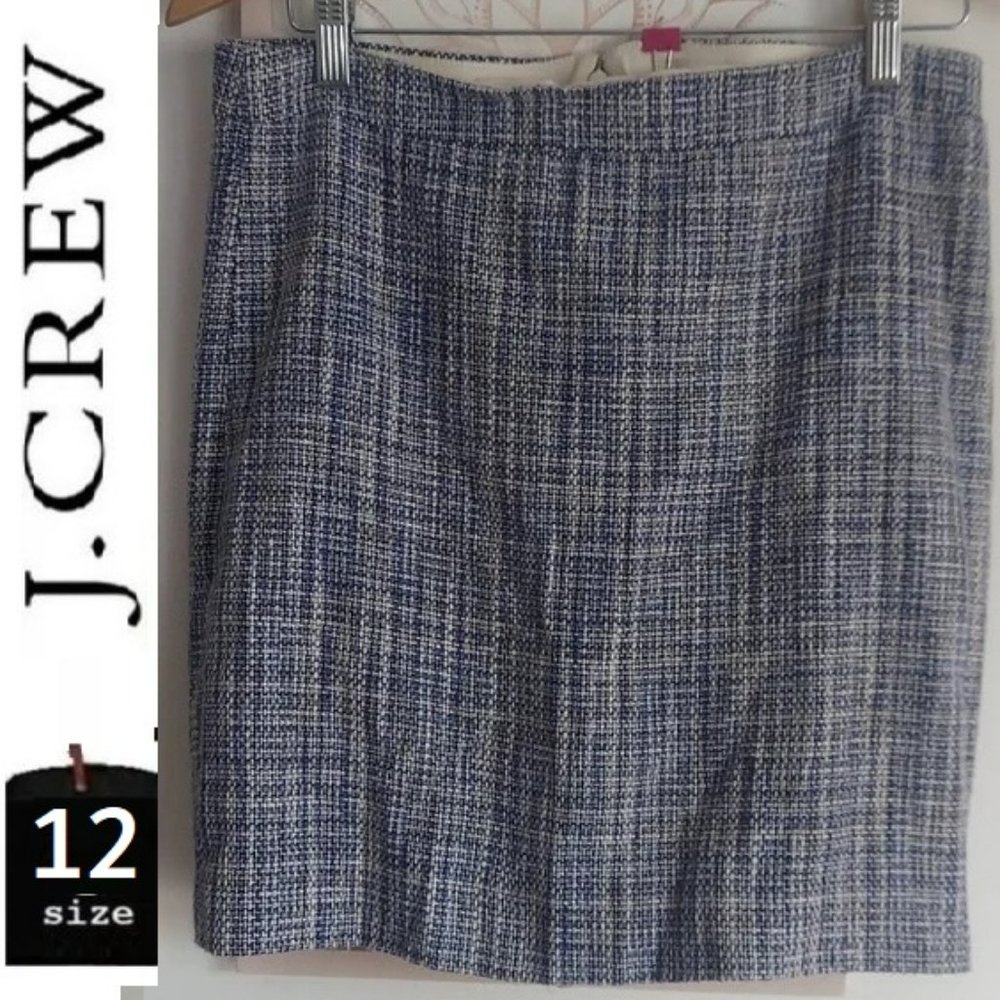 J. Crew skirt, size 12, mini Marine blue basket weave tweed, No. 2 Pencil skirt